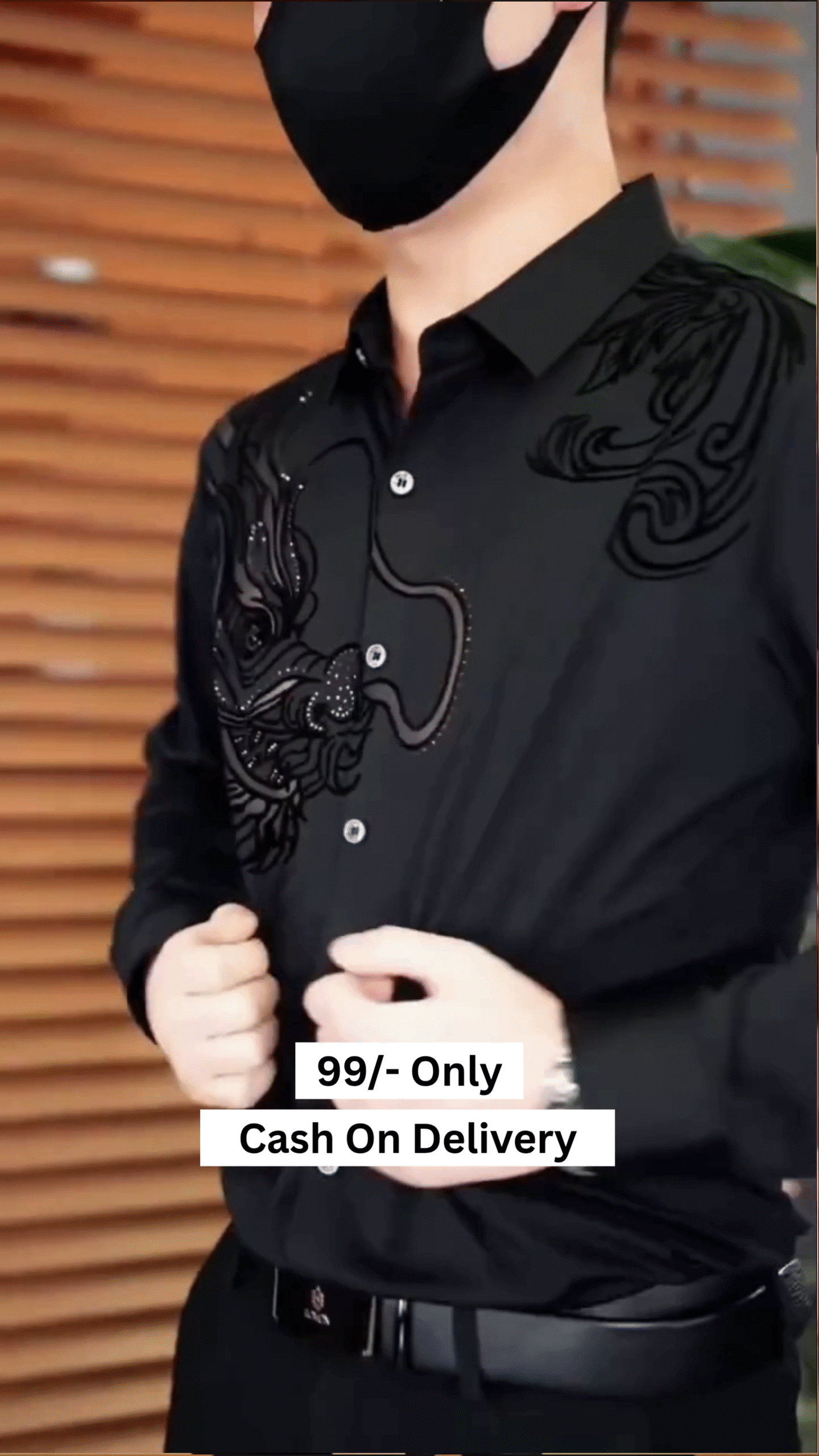 Black Serpentine Dragon Handwork Designer Shirt - Image 2