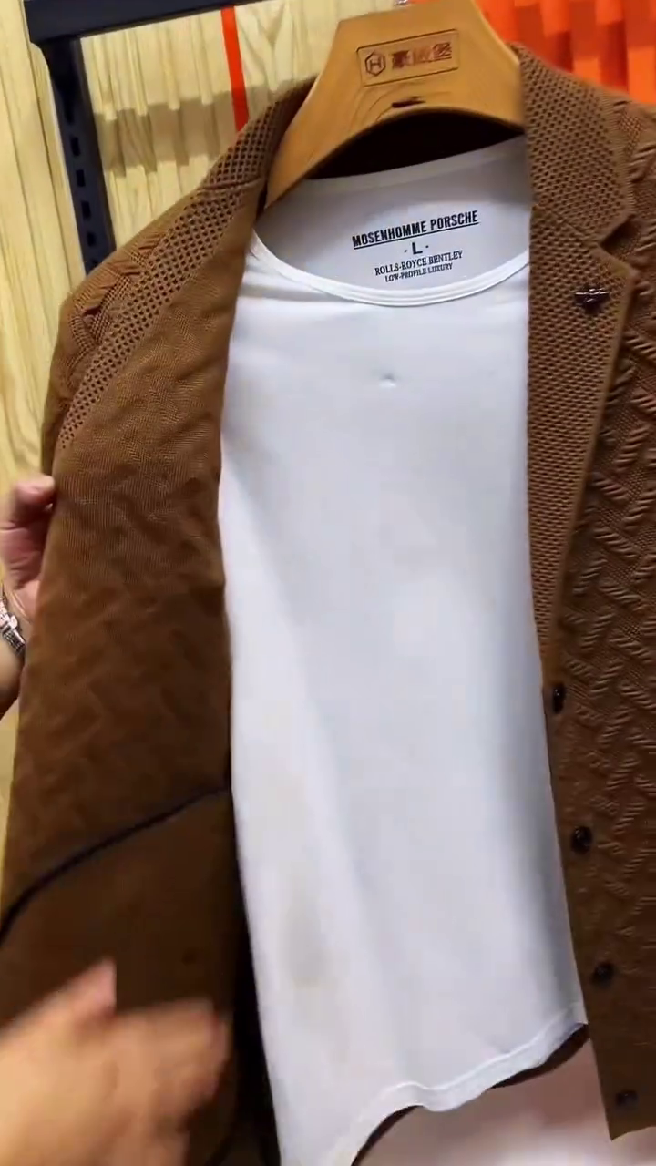 Textured Knit Brown Casual Blazer for Men - Image 5