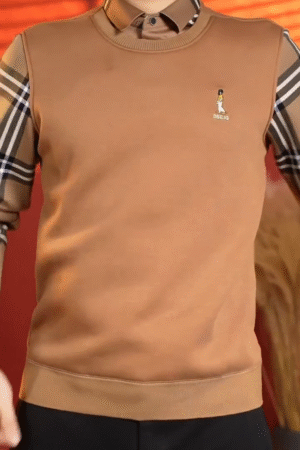 Men's Black Check-Panel Smart Pullover Sweater