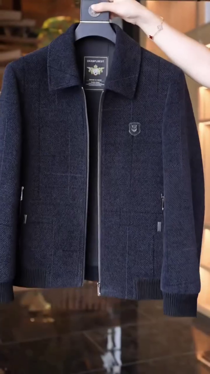 Men's Classic Textured Wool Blend Zip Jacket