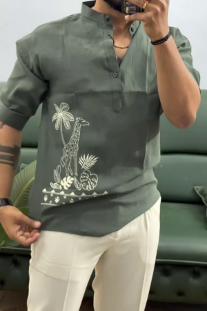 Men's Printed Cotton Blend Short Kurta | Regular Fit Casual Kurta Shirt for Men with Mandarin Collar