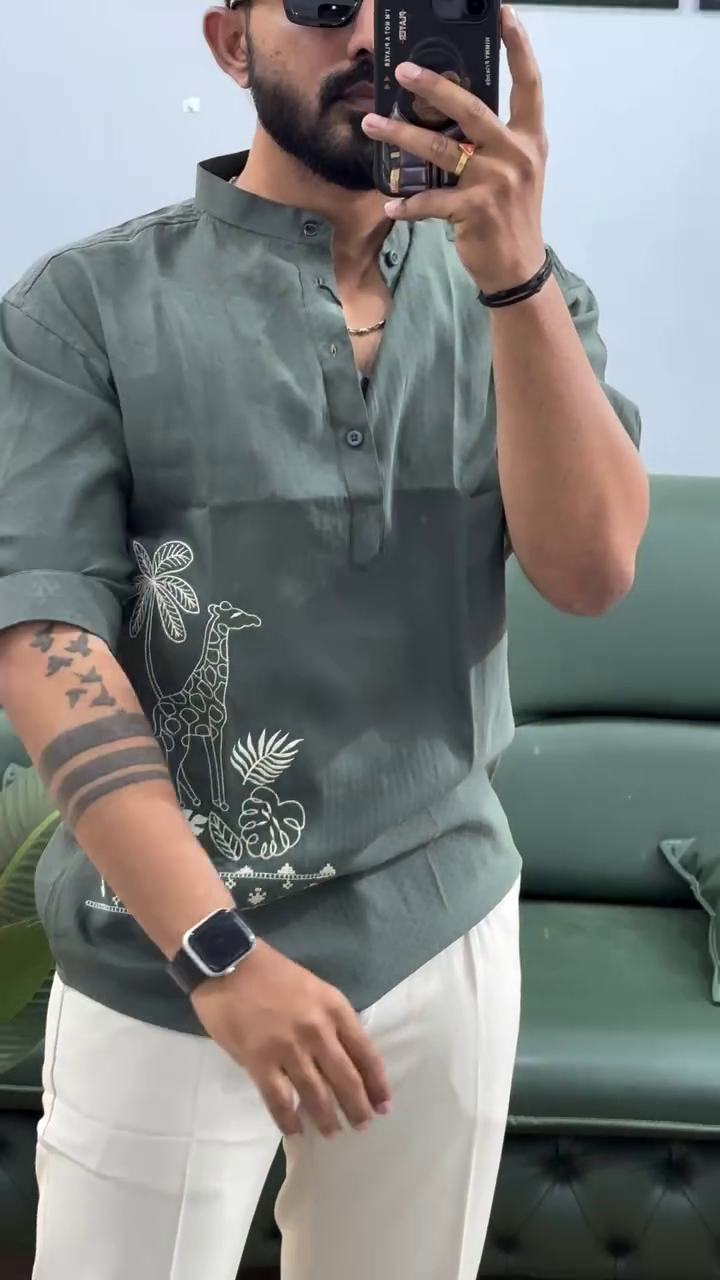 Men's Printed Cotton Blend Short Kurta | Regular Fit Casual Kurta Shirt for Men with Mandarin Collar - Image 9