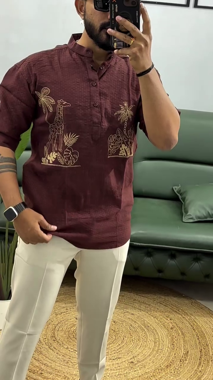 Men's Printed Cotton Blend Short Kurta | Regular Fit Casual Kurta Shirt for Men with Mandarin Collar - Image 8