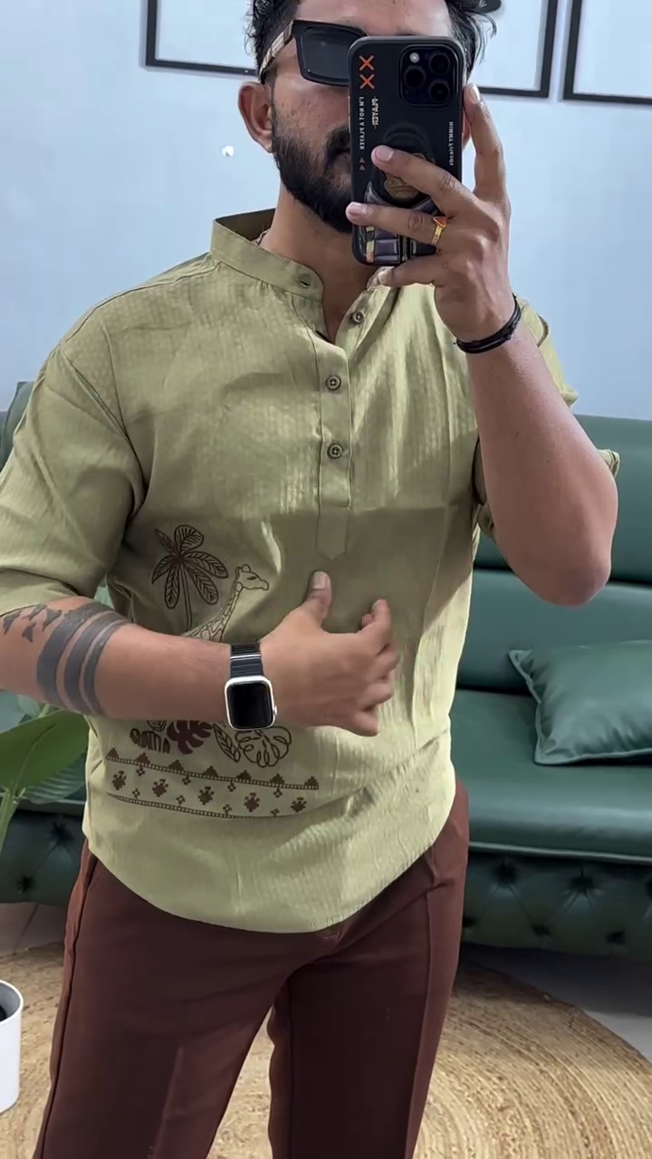 Men's Printed Cotton Blend Short Kurta | Regular Fit Casual Kurta Shirt for Men with Mandarin Collar - Image 7