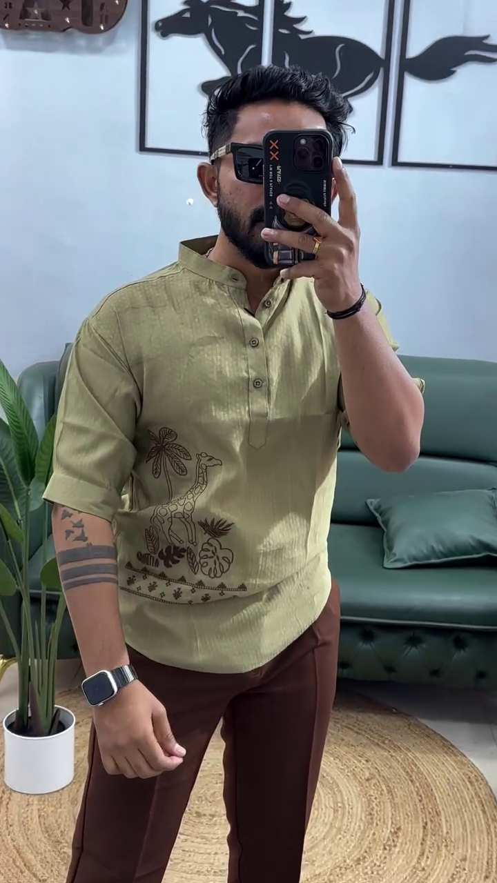 Men's Printed Cotton Blend Short Kurta | Regular Fit Casual Kurta Shirt for Men with Mandarin Collar - Image 6