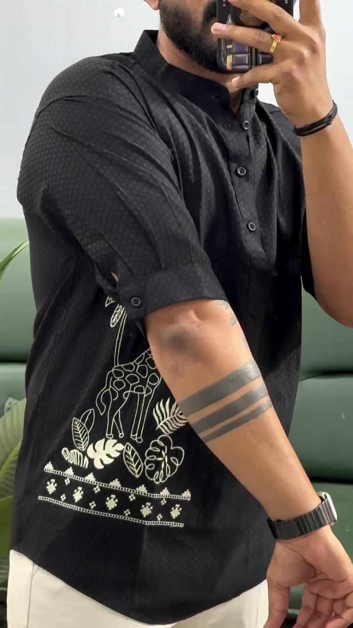 Men's Printed Cotton Blend Short Kurta | Regular Fit Casual Kurta Shirt for Men with Mandarin Collar - Image 4