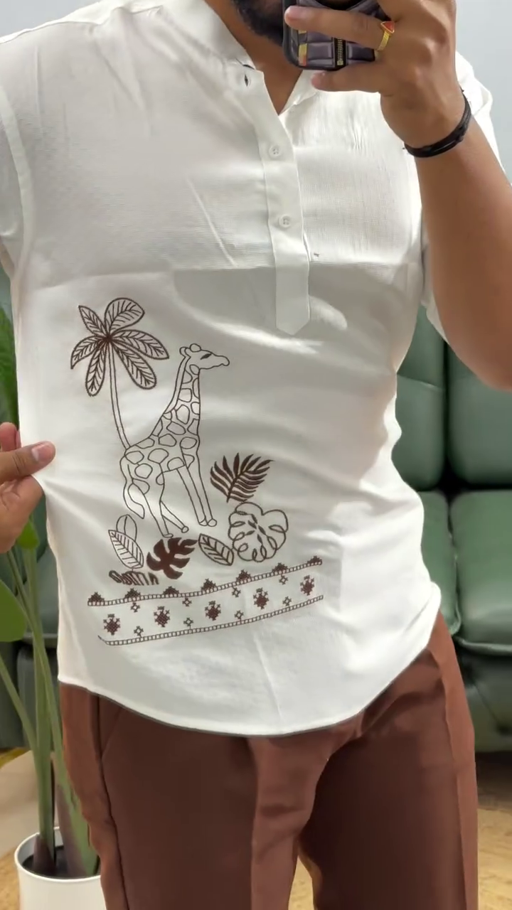 Men's Printed Cotton Blend Short Kurta | Regular Fit Casual Kurta Shirt for Men with Mandarin Collar - Image 3