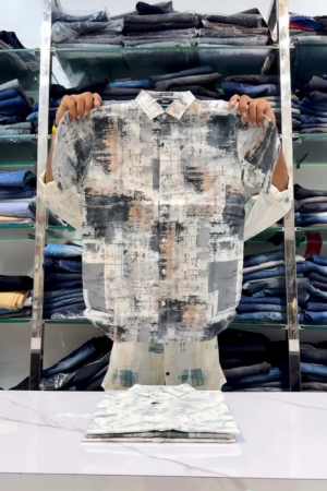 White Blue Brown Geometric Printed Casual Shirt