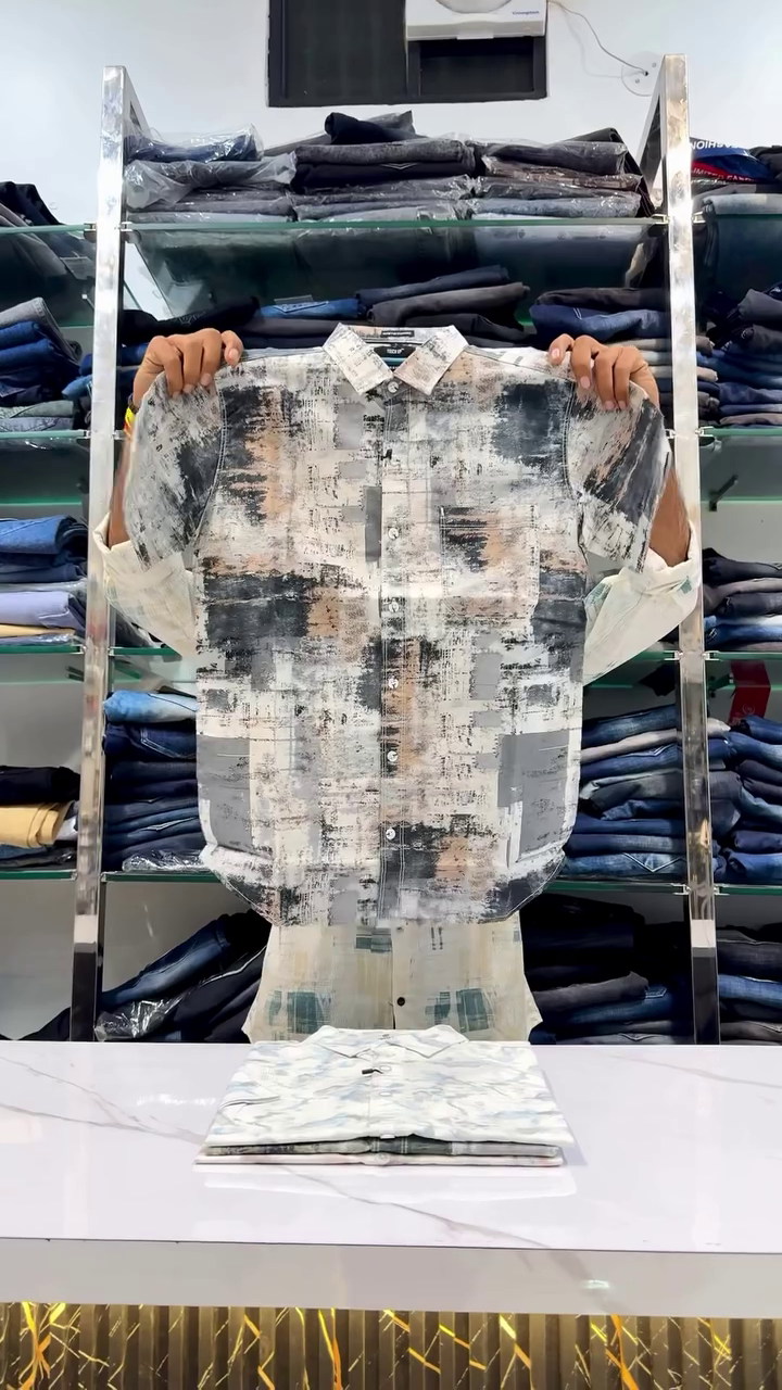 White Blue Brown Geometric Printed Casual Shirt