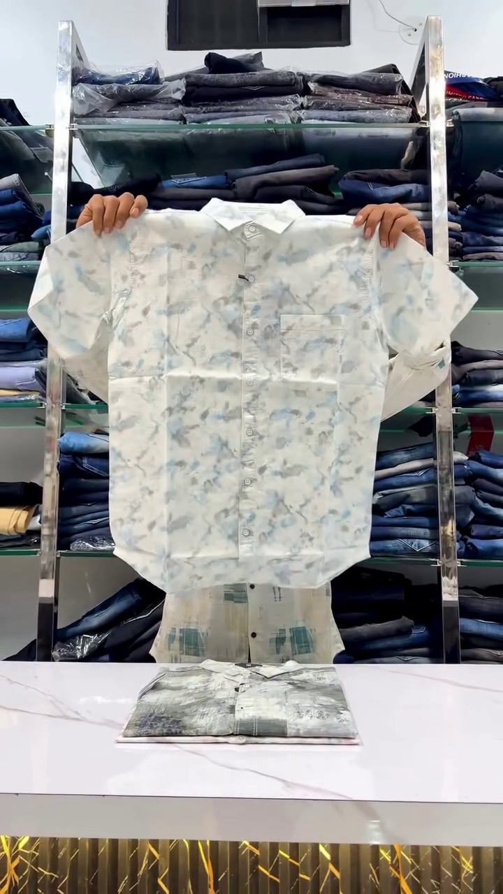 White Blue Brown Geometric Printed Casual Shirt - Image 5
