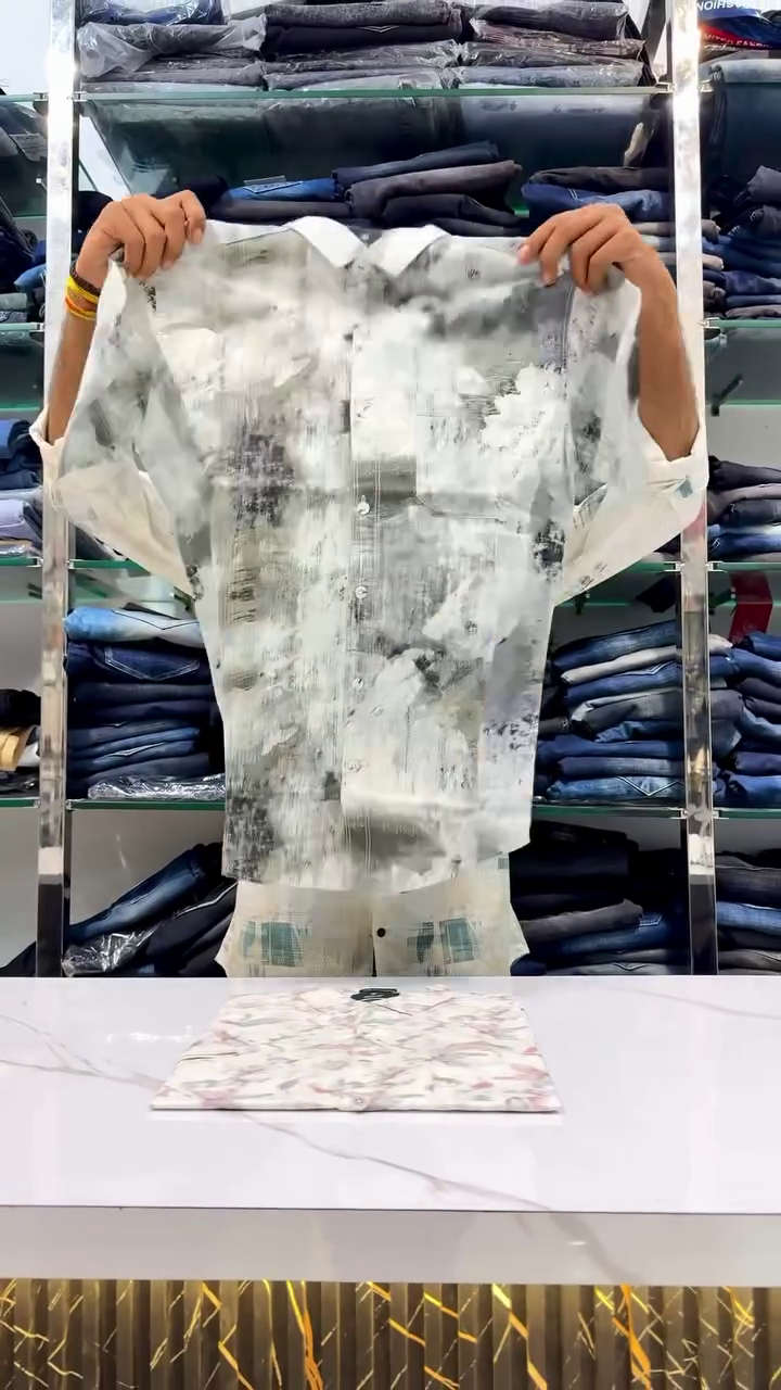 White Blue Brown Geometric Printed Casual Shirt - Image 4