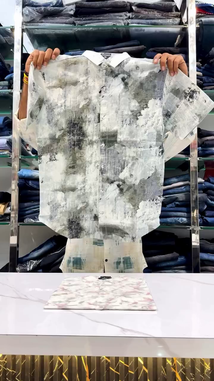 White Blue Brown Geometric Printed Casual Shirt - Image 3