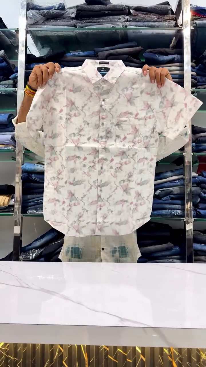 White Blue Brown Geometric Printed Casual Shirt - Image 2