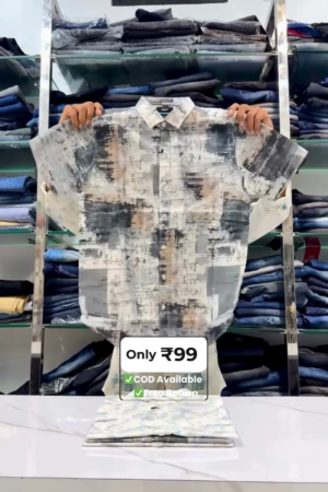 White Blue Brown Geometric Printed Casual Shirt