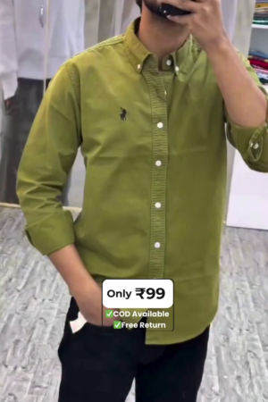 Men Olive Green Solid Regular Custom Fit Poplin Smart Casual Shirt