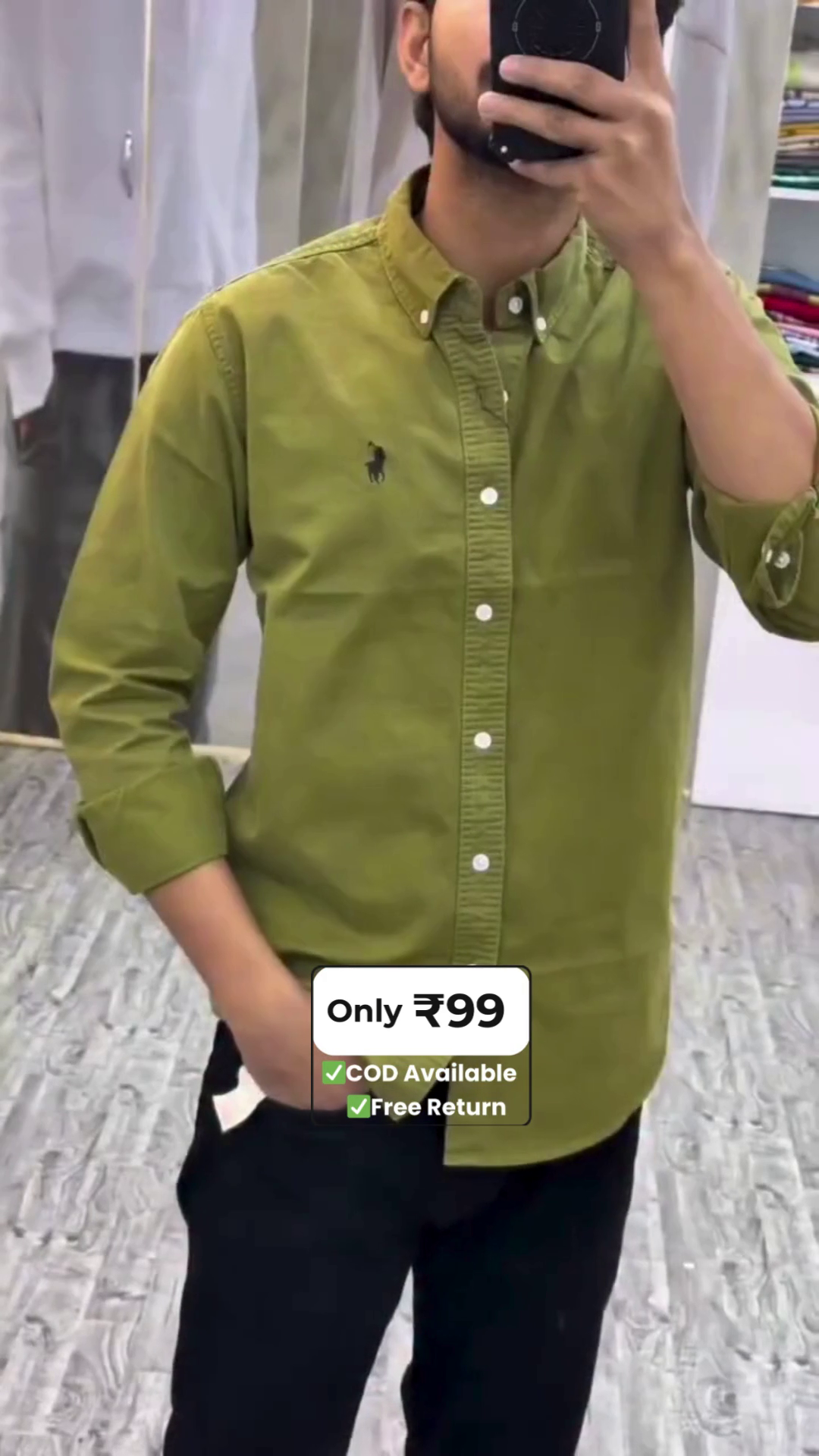 Men Olive Green Solid Regular Custom Fit Poplin Smart Casual Shirt